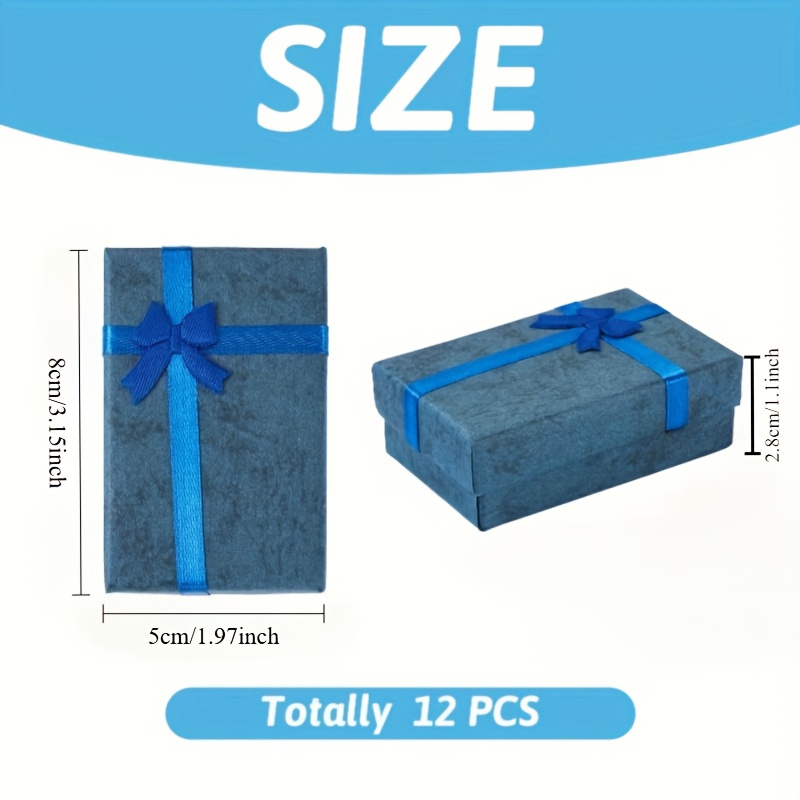 12pcs Blue Rectangular Paper Jewelry Gift Boxes with Bows